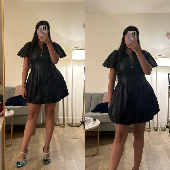 *BLACK FRIDAY SALE* Icon Black Faux Leather Bubble Hem Mini Dress - Picture 5 of 5